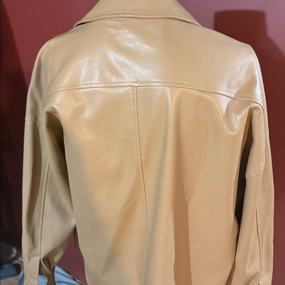 Tan Button-Up Shacket Jacket Pu/Poly Blend Leathe… - image 3
